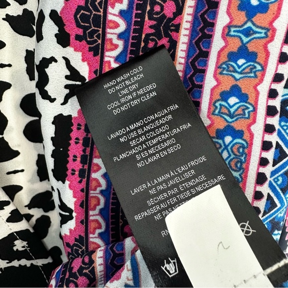 Bebe Blouse Formal Necklace Colorful Keyhole Gold Date Evening Printed XS Top - Picture 5 of 9